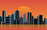 Night City Building Construction Cityscape Skyline Business Illustration