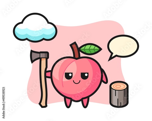 Character cartoon of peach as a woodcutter