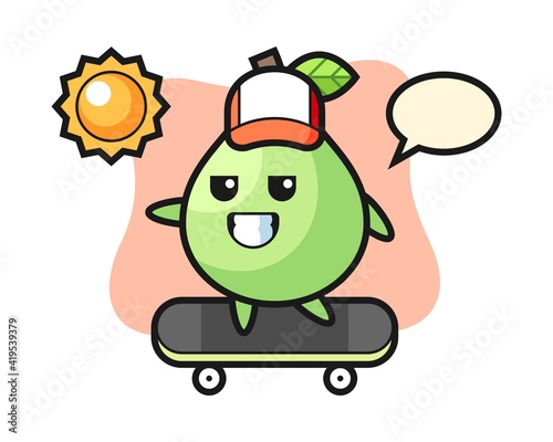 Guava character illustration ride a skateboard