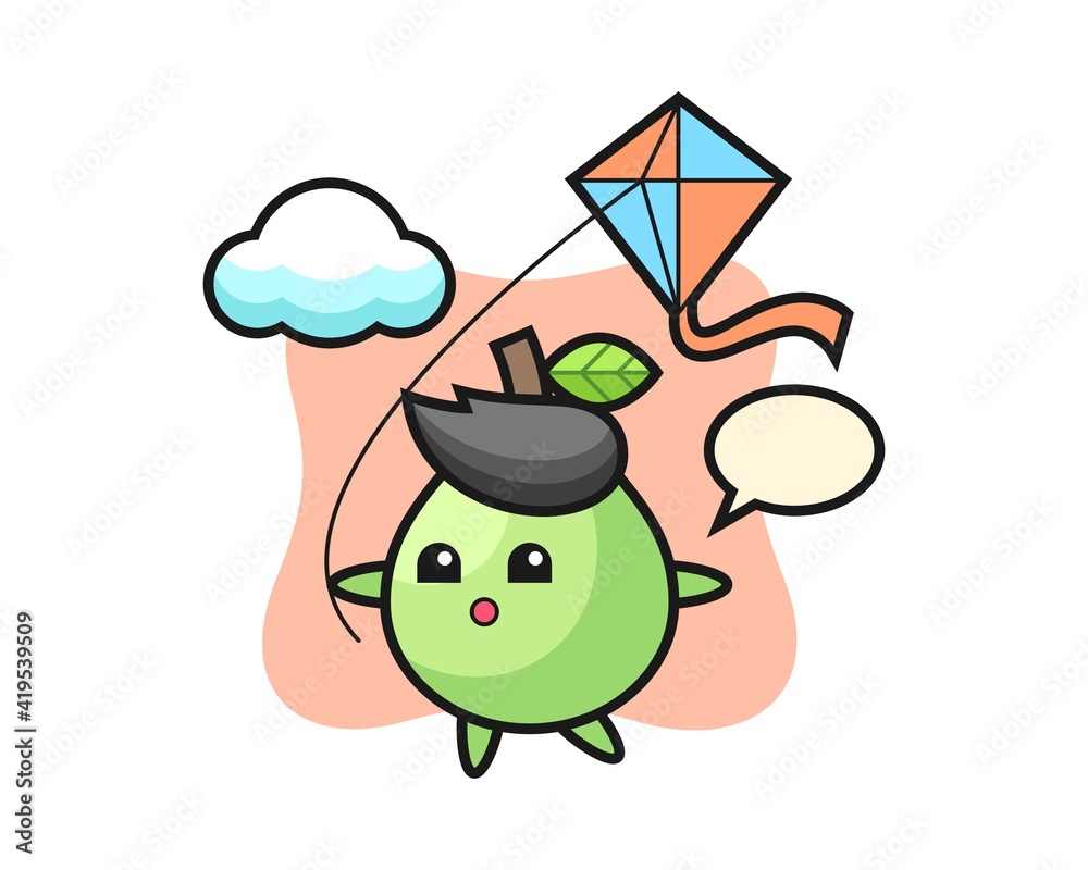 Obraz premium Guava mascot illustration is playing kite