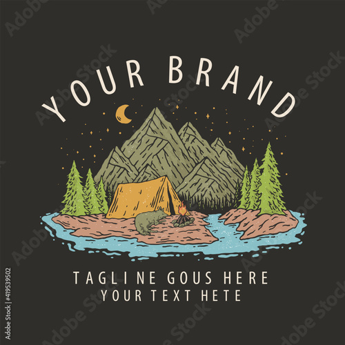 vector vintage illustration of outdoor camping in the wild