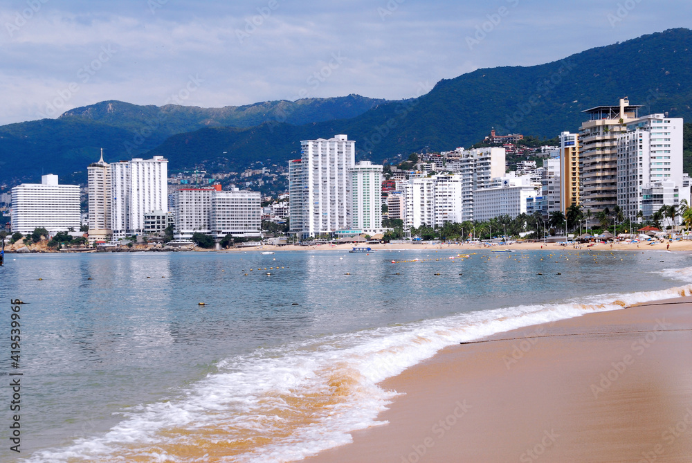 acapulco beach, panoramic view of condesa beach in acapulco Mexico