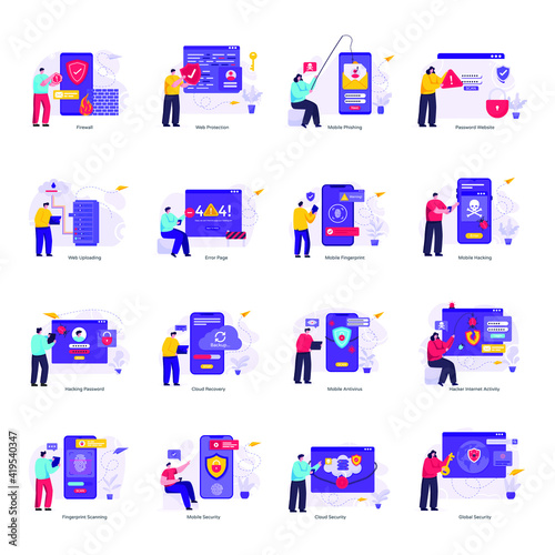 
Pack of Cyber Security Flat Illustration 

