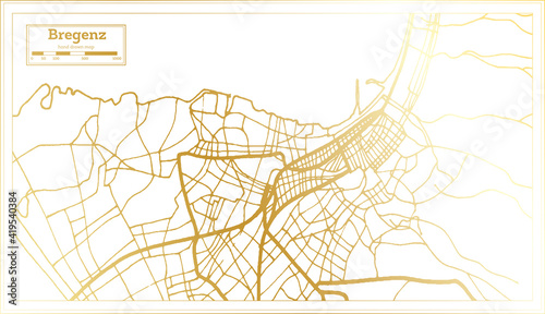 Bregenz Austria City Map in Retro Style in Golden Color. Outline Map.