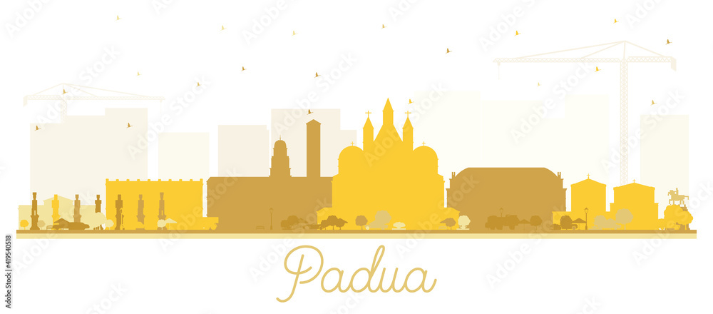 Padua Italy City Skyline Silhouette with Golden Buildings Isolated on White.