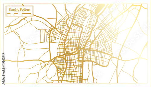 Sankt Polten Austria City Map in Retro Style in Golden Color. Outline Map.