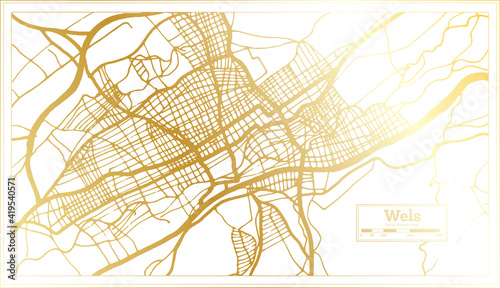 Wels Austria City Map in Retro Style in Golden Color. Outline Map.