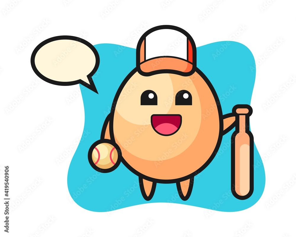 Cartoon character of egg as a baseball player