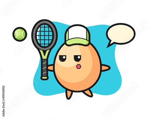 Cartoon character of egg as a tennis player