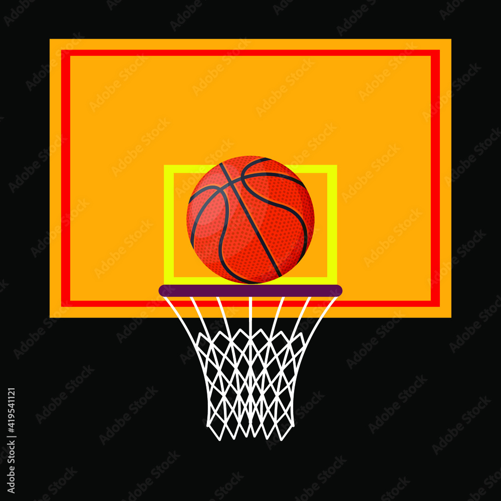 Basketball ball and backboard on black background, vector illustration Basketball ball and backboard on black background, vector illustration