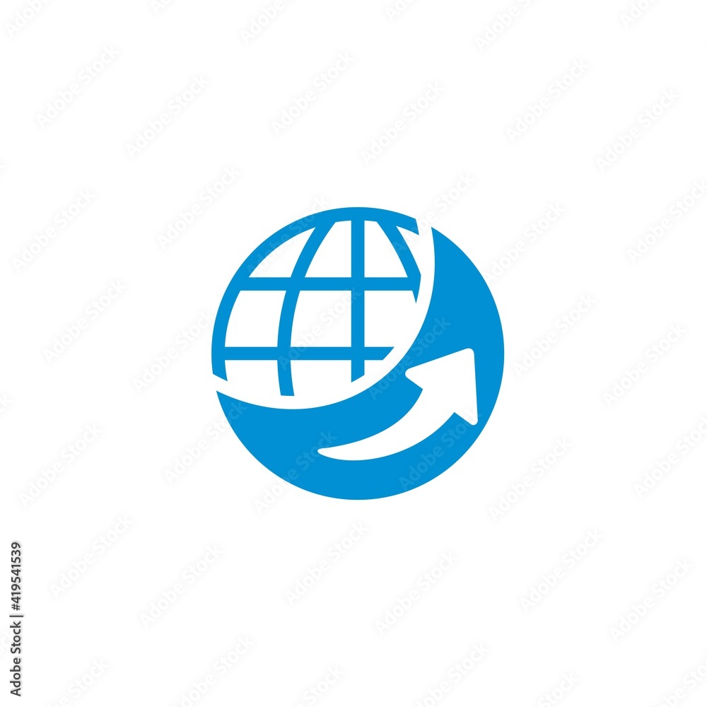 Globe and arrow graph up. Global growth. Flat vector icon illustration isolated on white background. Globe and arrow graph up. Global growth. Flat vector icon illustration isolated on white background.