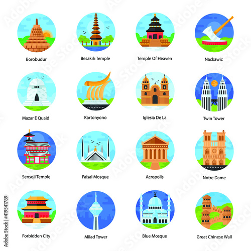 
Famous Monuments Flat Rounded Icons 

