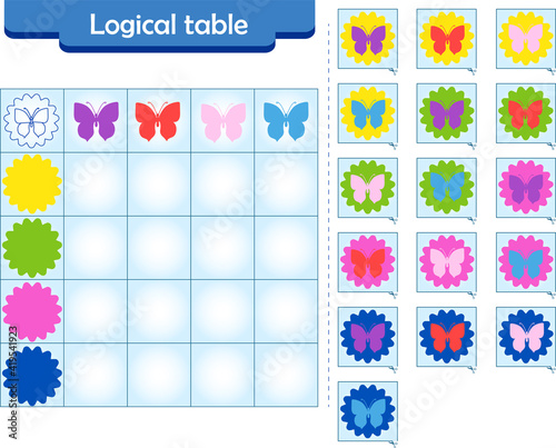  Logic puzzle game for children. Fill in empty cells. Reusable game