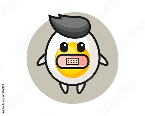 Cartoon illustration of boiled egg with tape on mouth