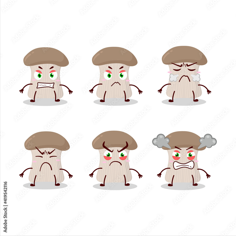 Oyster mushroom cartoon character with various angry expressions Oyster mushroom cartoon character with various angry expressions