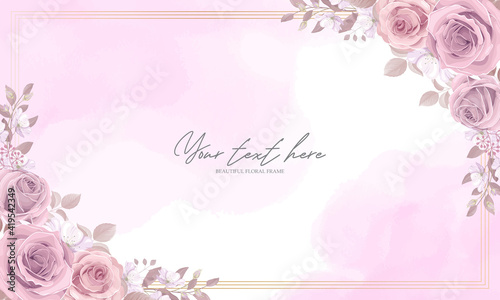 Beautiful floral frame background with pink roses
