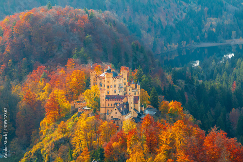 Hohenschwangau castle near famous Neuschwanstein castle in beautiful autumn colors in Bavaria and Fussen province photo