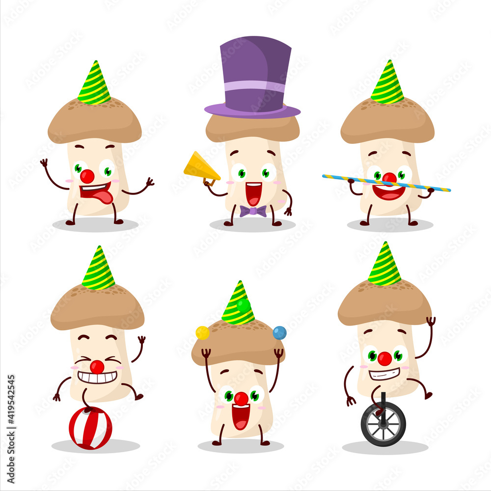 Cartoon character of shimeji mushroom with various circus shows Cartoon character of shimeji mushroom with various circus shows