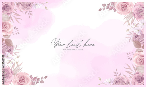 Beautiful floral frame background with pink roses