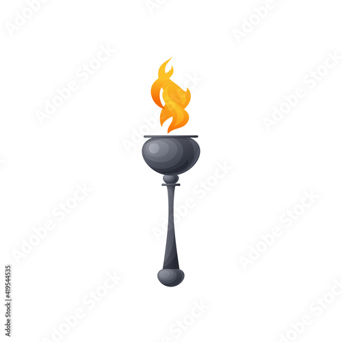 Фотография Torch sport mascot, burning fire on copper stick isolated icon