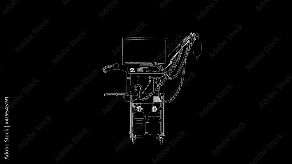 medical 3d illustration, ICU lung ventilator renders isolated