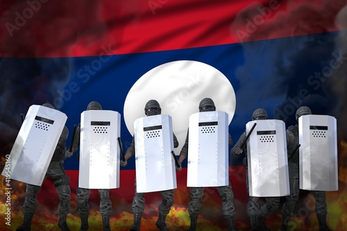 Wallpaper Mural Lao People Democratic Republic protest stopping concept, police special forces protecting peaceful people against demonstration - military 3D Illustration on flag background Torontodigital.ca