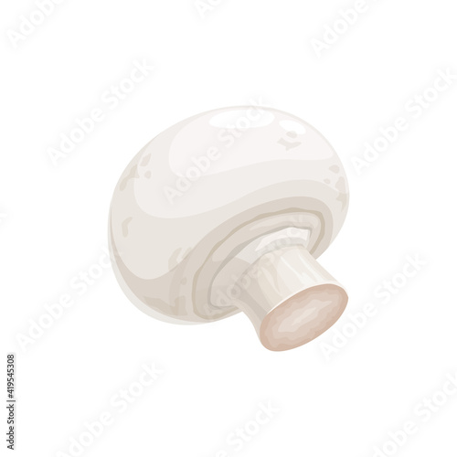 Champignon small edible mushroom with white cap isolated 3D realistic icon. Vector common white button mushroom, cultivated table champignon cremini or crimini. Fungi widely grown autumn fall food
