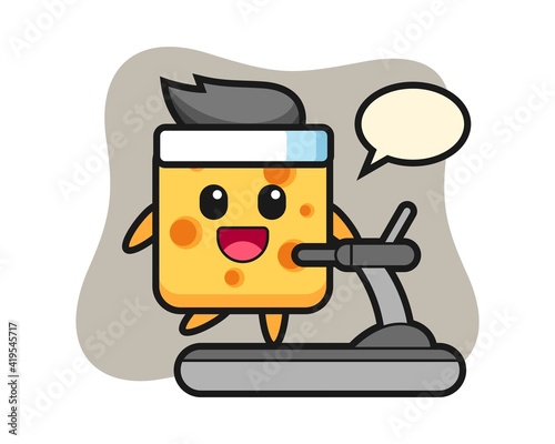 Cheese cartoon character walking on the treadmill