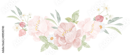 watercolor pink peony flower bouquet isolated on white background