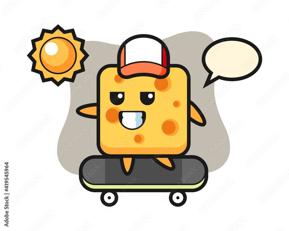 Cheese character illustration ride a skateboard