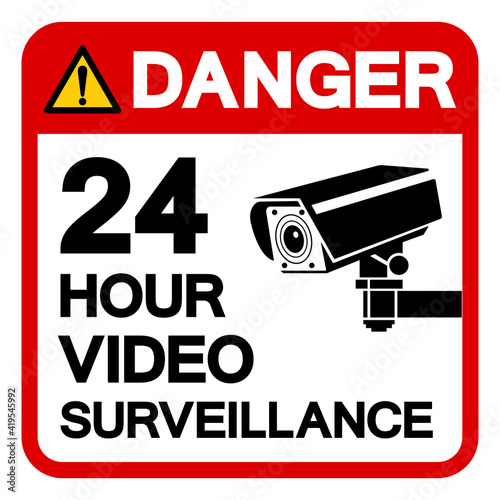 Danger 24 Hour Video Surveillance Symbol Sign, Vector Illustration, Isolate On White Background Label. EPS10