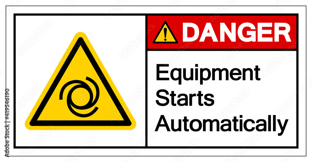 Danger Equipment Starts Automatically Symbol ,Vector Illustration, Isolate On White Background Label. EPS10 Danger Equipment Starts Automatically Symbol ,Vector Illustration, Isolate On White Background Label. EPS10