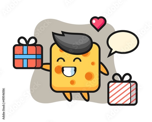 Cheese mascot cartoon giving the gift