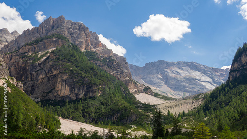 Amazing view of the mountains at Fanes-Senes-Braies nature Park. A Dolomites Unesco World Heritage. The most beautiful mountains on Earth. Summer time