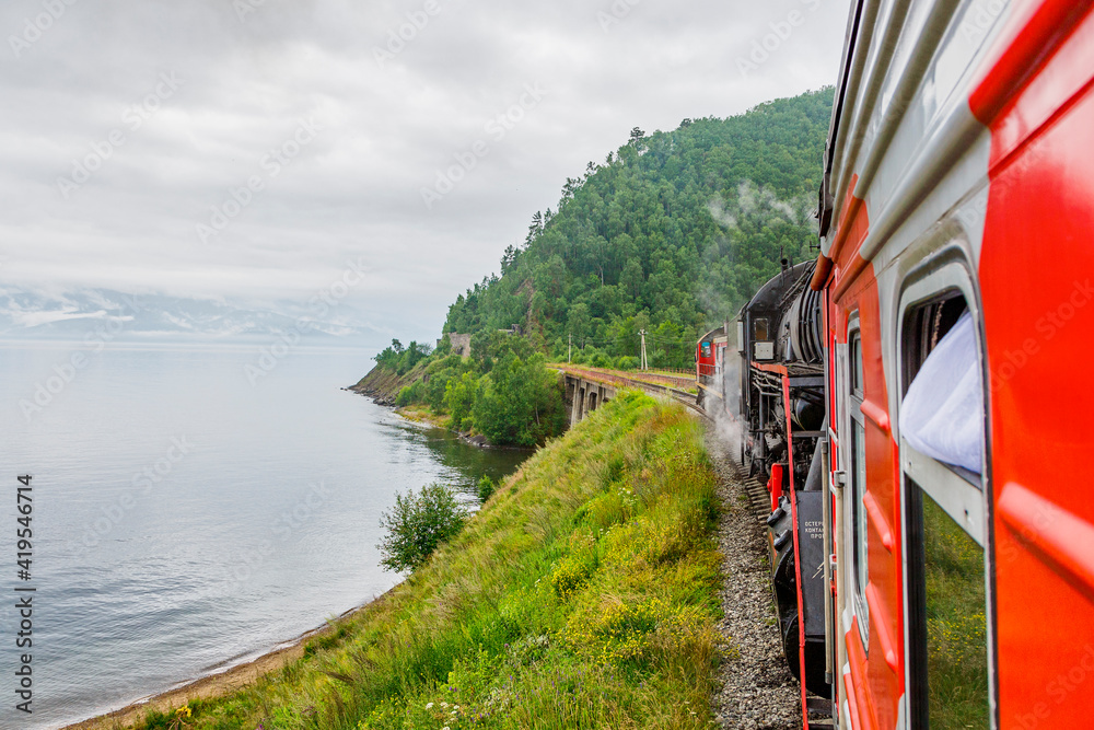 Circum-Baikal Railway. travel on a cloudy day