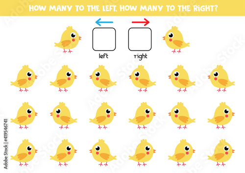 Left or right with chicken. Logical worksheet for preschoolers.