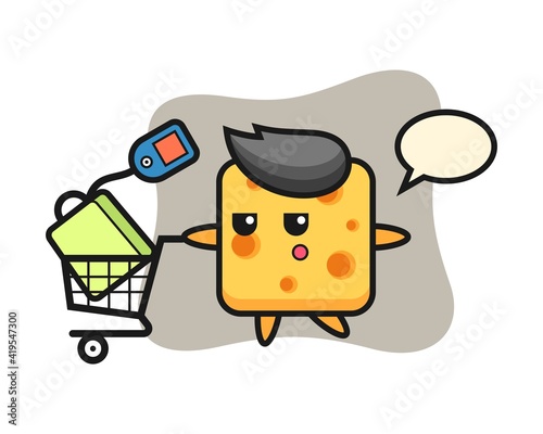 Cheese illustration cartoon with a shopping cart