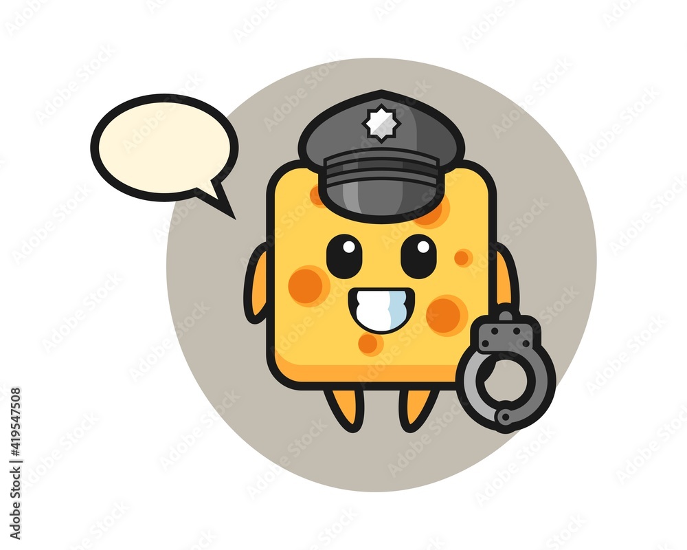 Cartoon mascot of cheese as a police