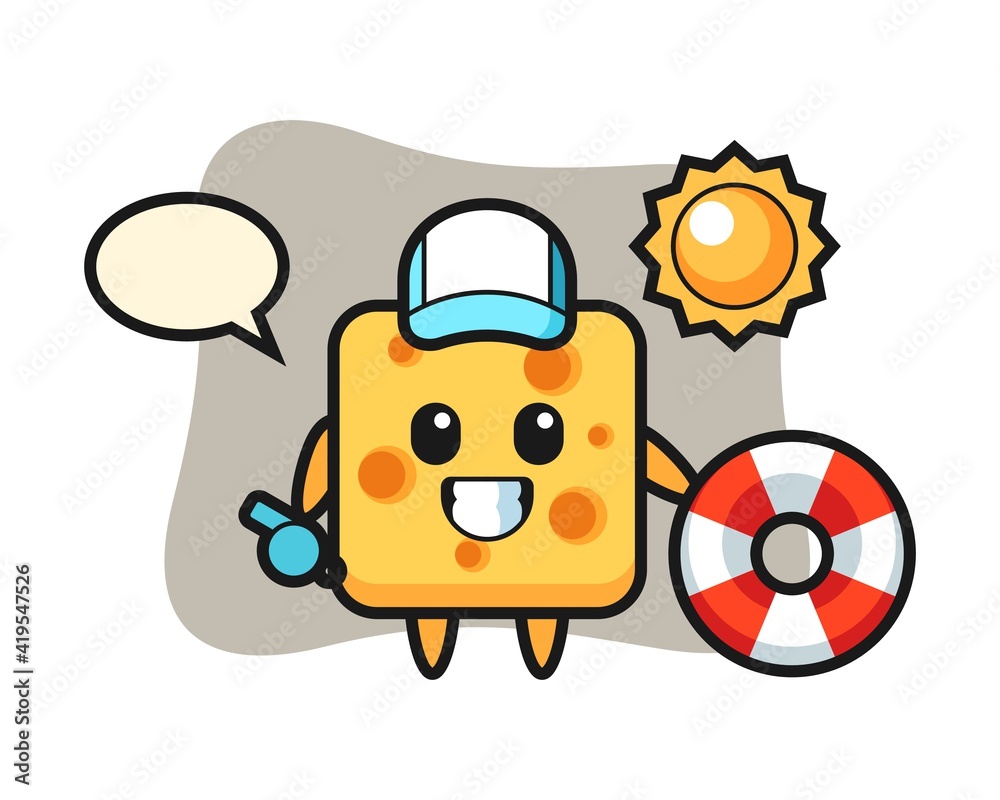 Cartoon mascot of cheese as a beach guard Cartoon mascot of cheese as a beach guard