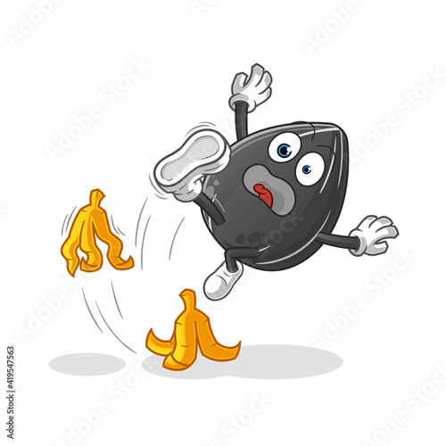 sunflower seed slipped on banana character. cartoon mascot vector