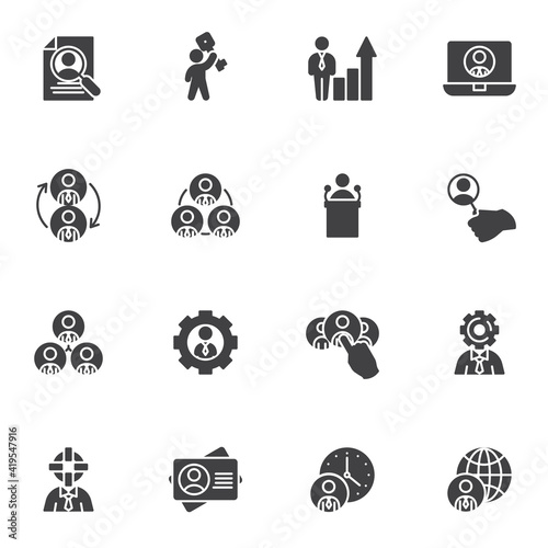 Headhunting vector icons set, modern solid symbol collection, filled style pictogram pack. Signs, logo illustration. Set includes icons as employment, recruitment, head hunting, management, candidate