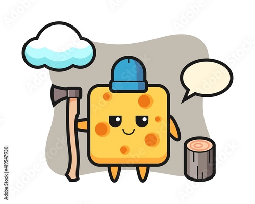 Character cartoon of cheese as a woodcutter