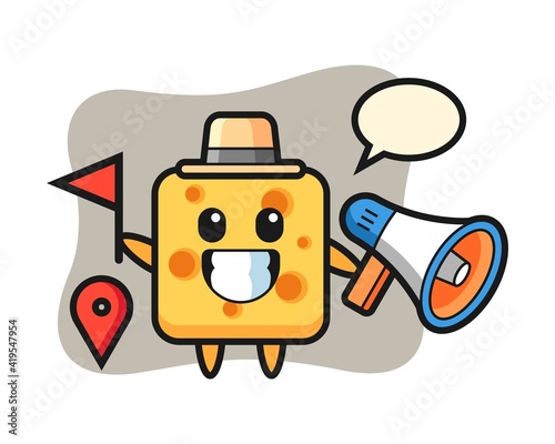 Character cartoon of cheese as a tour guide