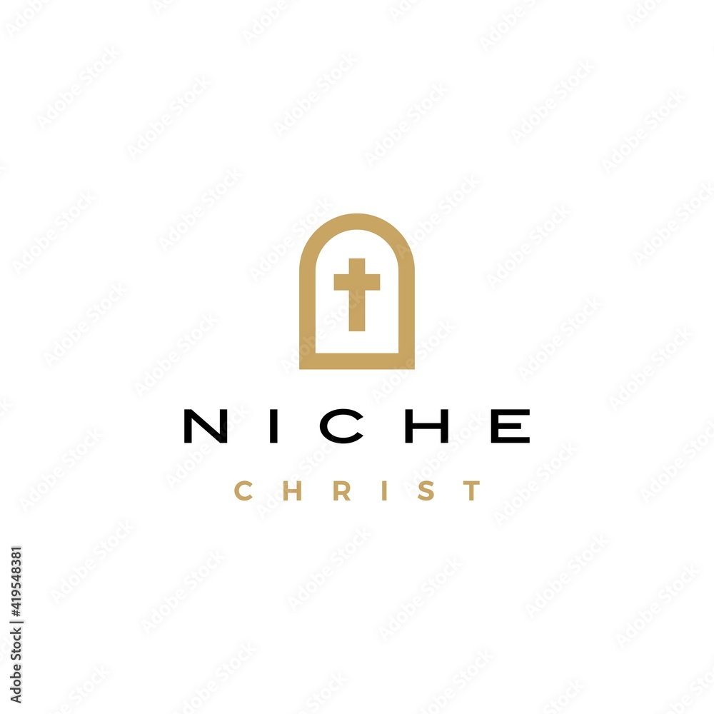 niche christ cross door arch church logo vector icon illustration niche christ cross door arch church logo vector icon illustration