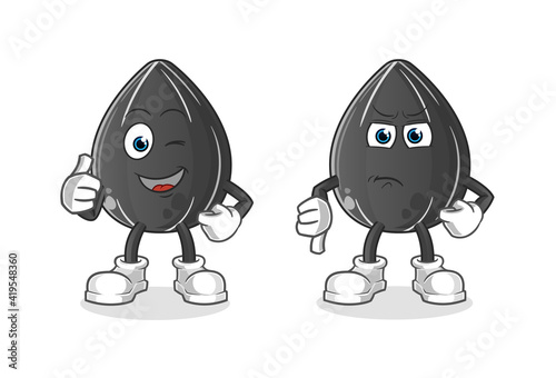 sunflower seed thumbs up and thumbs down cartoon