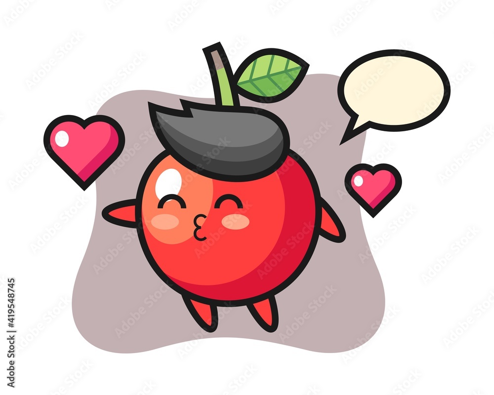 Cherry character cartoon with kissing gesture Cherry character cartoon with kissing gesture