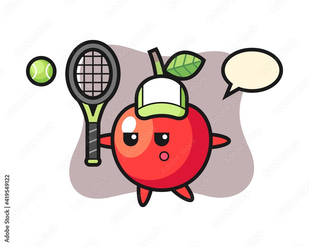 Cartoon character of cherry as a tennis player Cartoon character of cherry as a tennis player