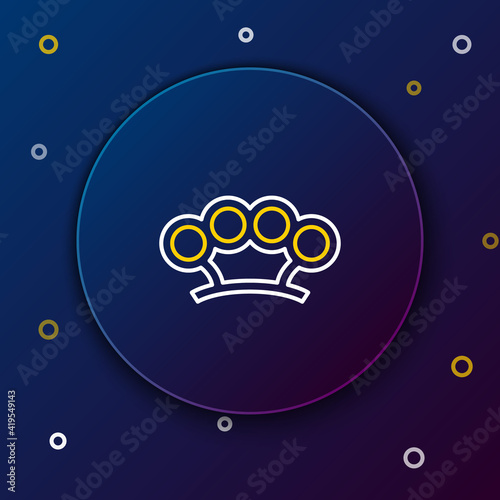 Line Brass knuckles icon isolated on blue background. Colorful outline concept. Vector.