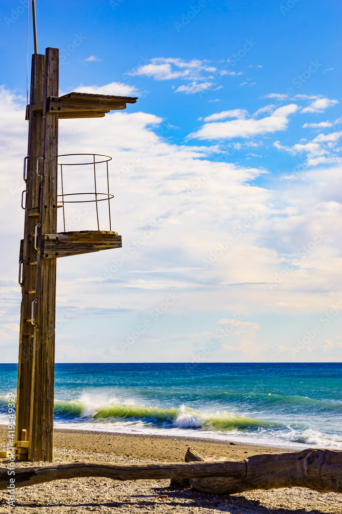 Lifeguard tower on beach. Summer holidays.