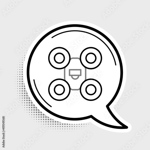 Line Drone flying icon isolated on grey background. Quadrocopter with video and photo camera symbol. Colorful outline concept. Vector.